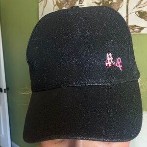Black Glitter Minnie Baseball Cap with Red Polka Dot Bow